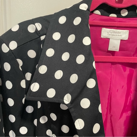Women’s CJ Banks By Christopher Banks Black Blazer With White Dots, Pockets - Picture 9 of 13